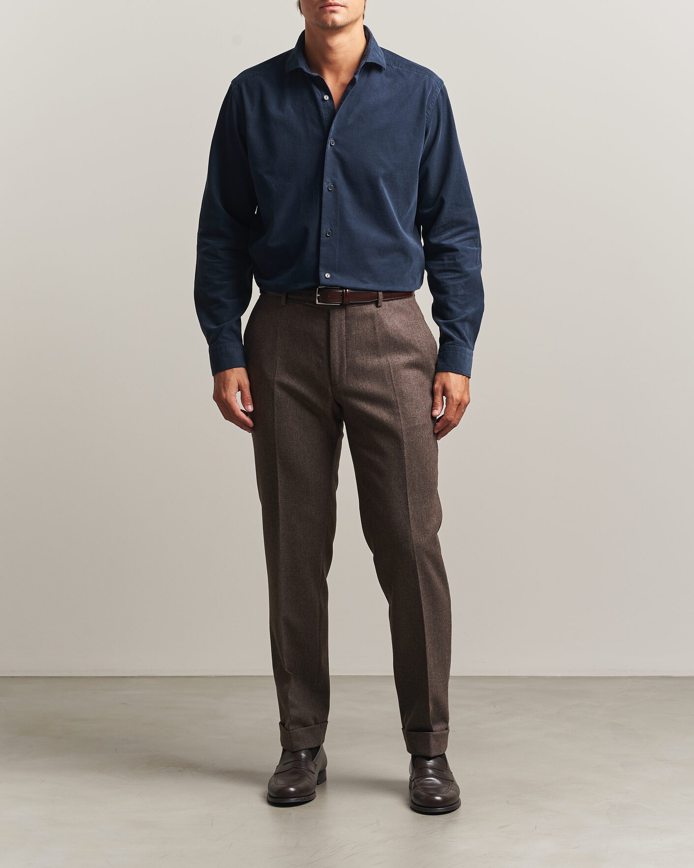 Men | Shirts | Eton | Casual Fit Corduroy Shirt Navy Blue
