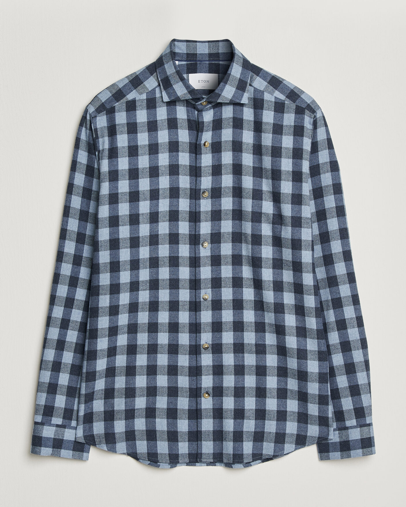 Men | Shirts | Eton | Casual Fit Checked Flannel Shirt Mid Blue