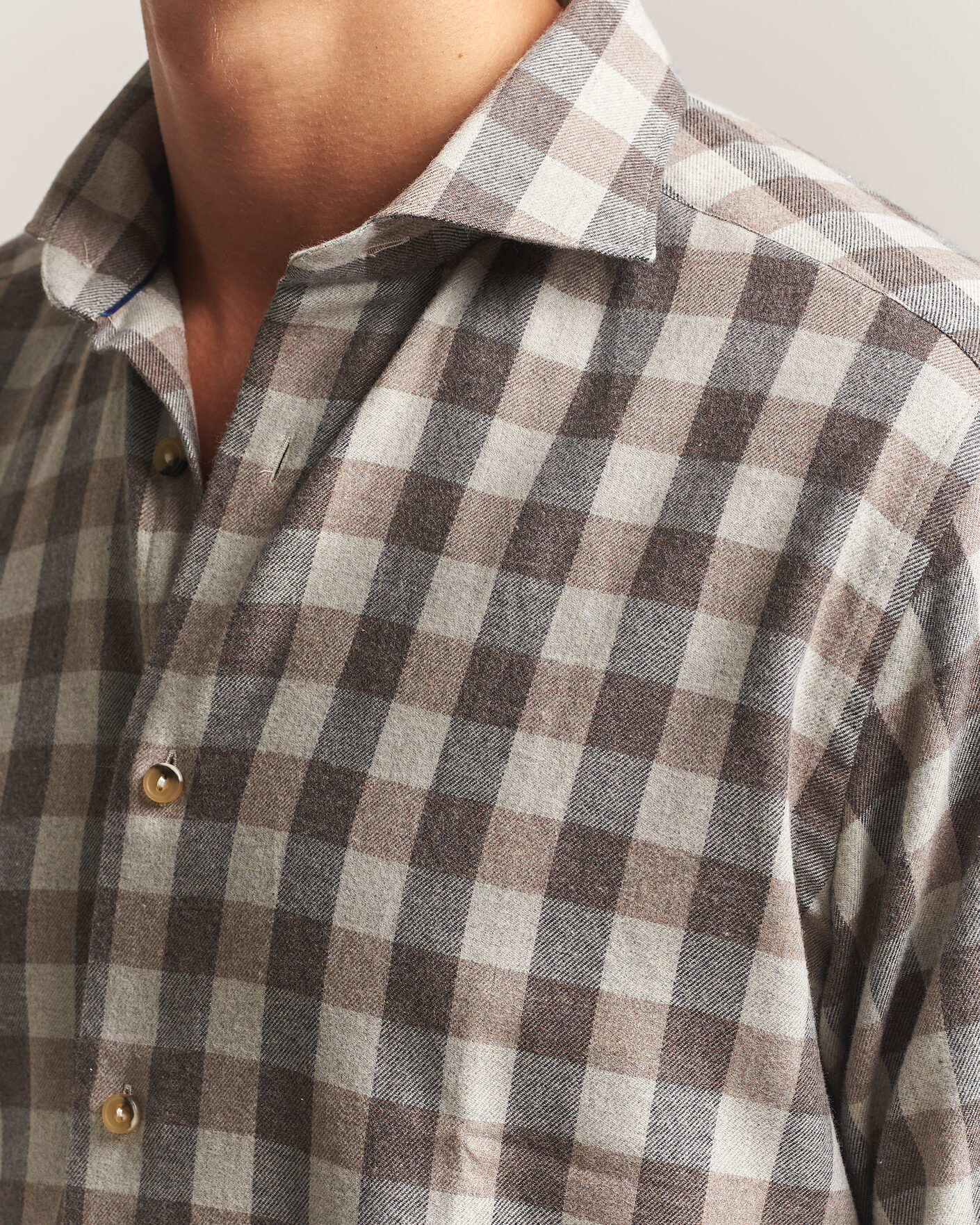 Men | Shirts | Eton | Casual Fit Checked Flannel Shirt Beige