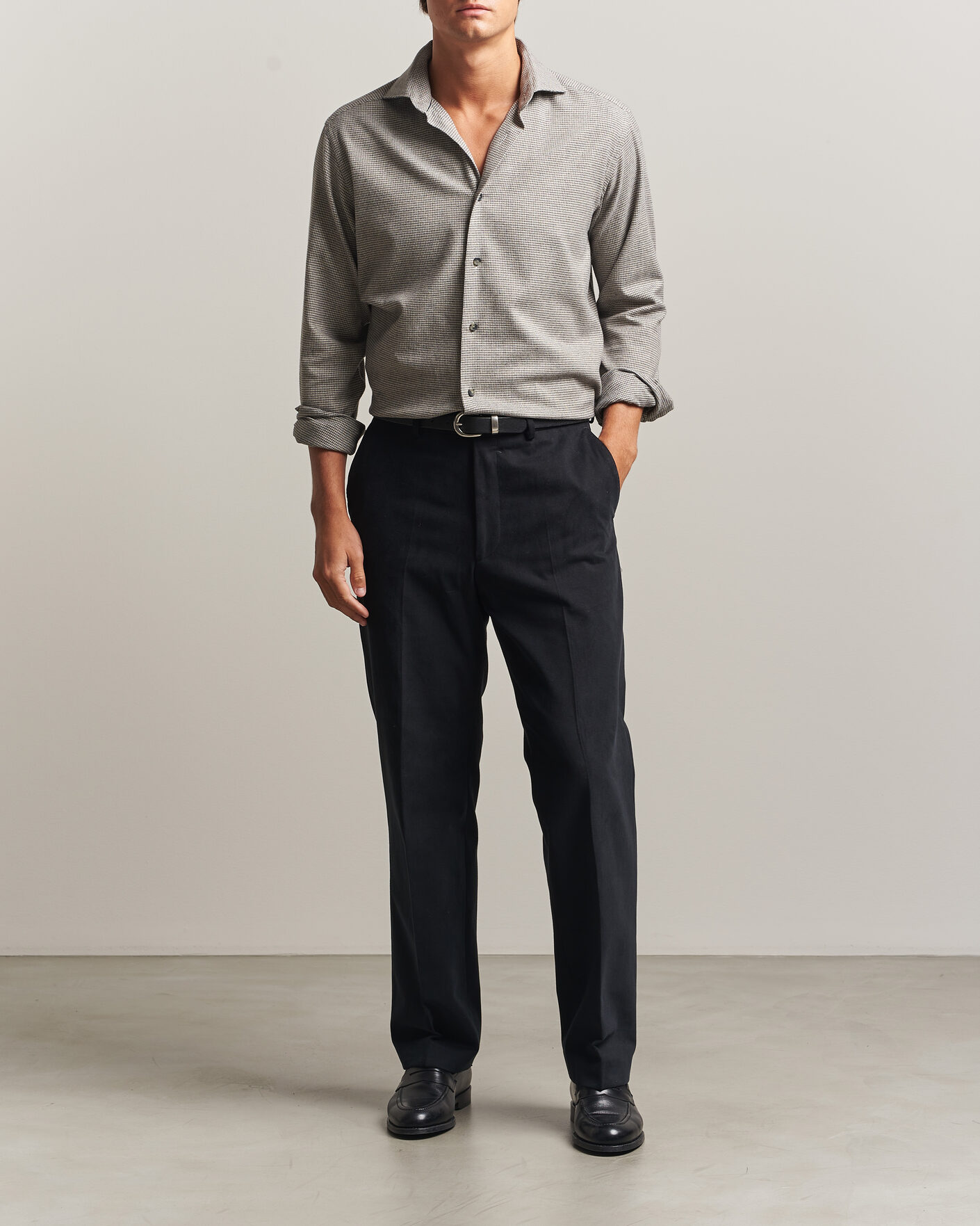 Men | Shirts | Eton | Casual Fit Houndstooth Flannel Shirt Mid Grey