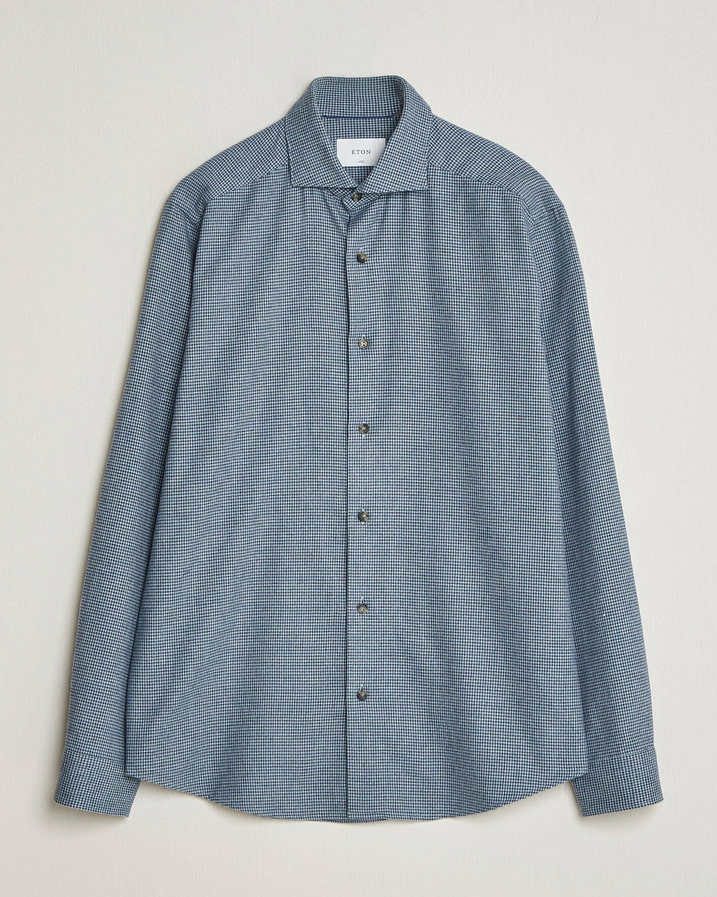Men | Shirts | Eton | Casual Fit Houndstooth Flannel Shirt Mid Blue