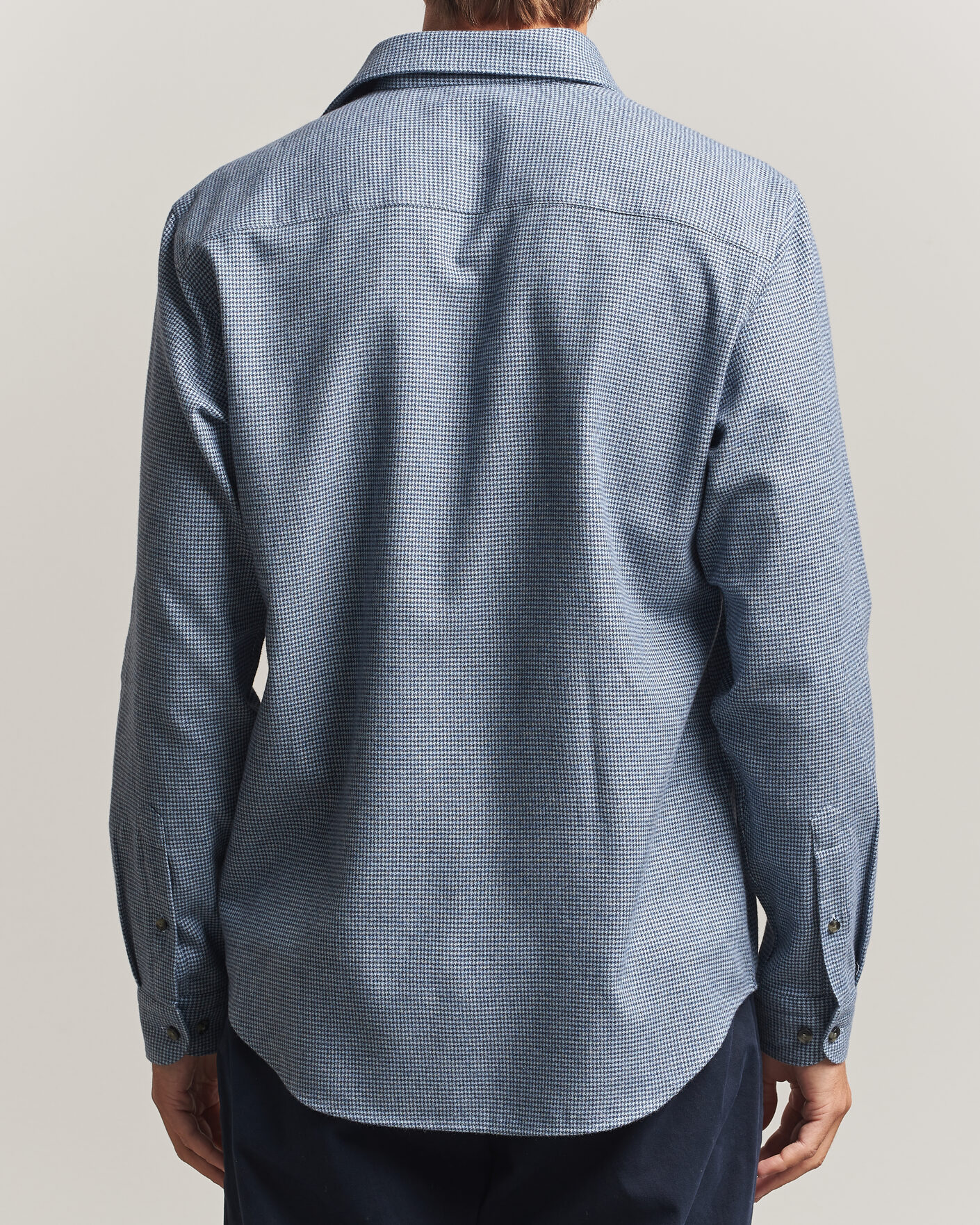 Men | Shirts | Eton | Casual Fit Houndstooth Flannel Shirt Mid Blue