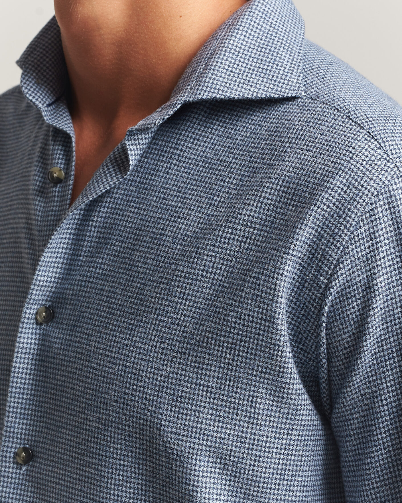 Men | Shirts | Eton | Casual Fit Houndstooth Flannel Shirt Mid Blue