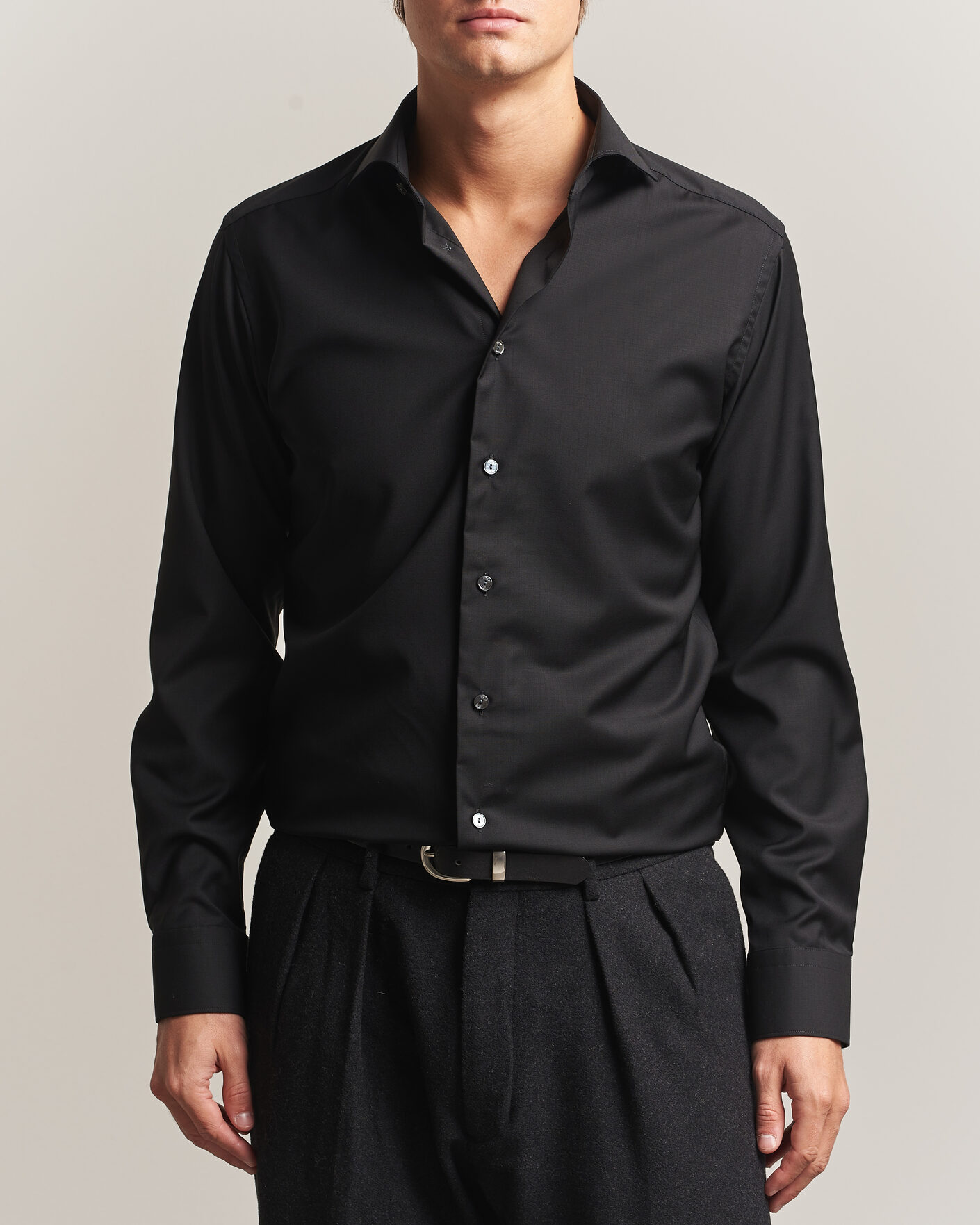 Men | Shirts | Eton | Slim Fit Merino Shirt Black