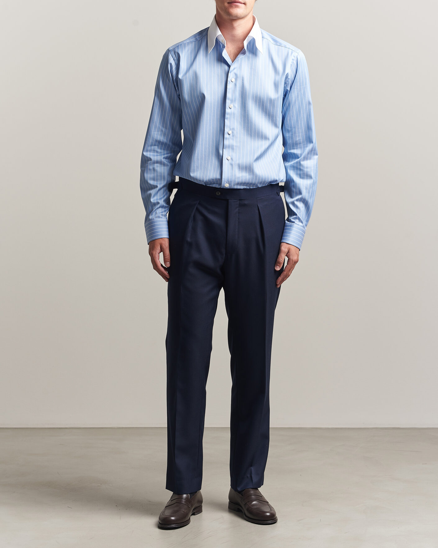 Men | Shirts | Eton | Slim Fit Signature Twill Striped Shirt Mid Blue
