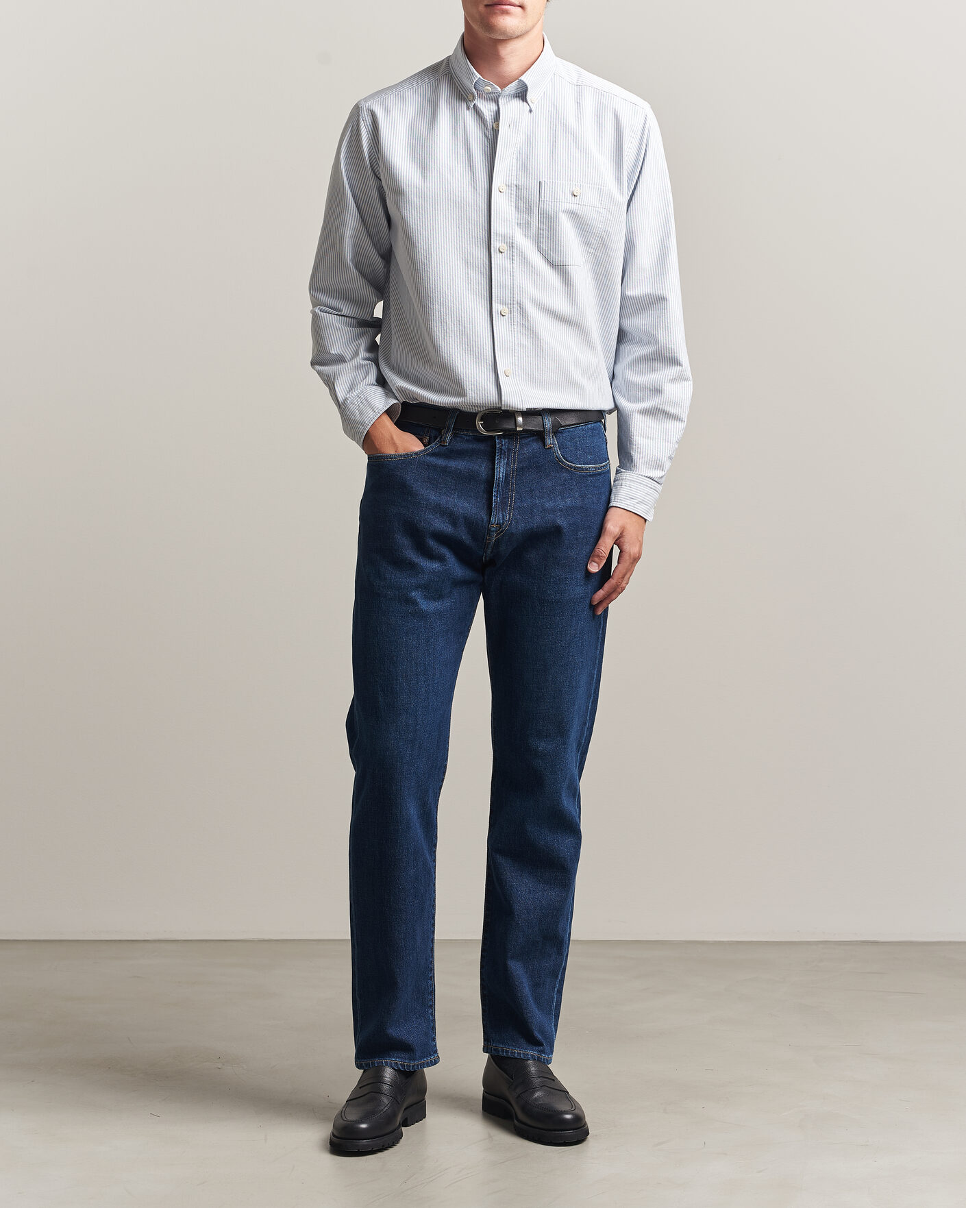 Men | Shirts | Eton | Regular Fit Ivy Oxford Striped Shirt Mid Blue