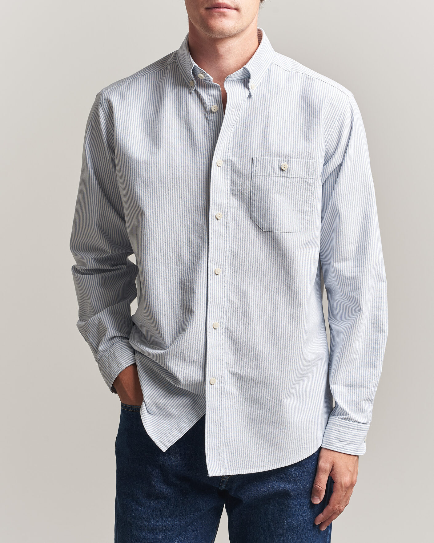 Men | Shirts | Eton | Regular Fit Ivy Oxford Striped Shirt Mid Blue