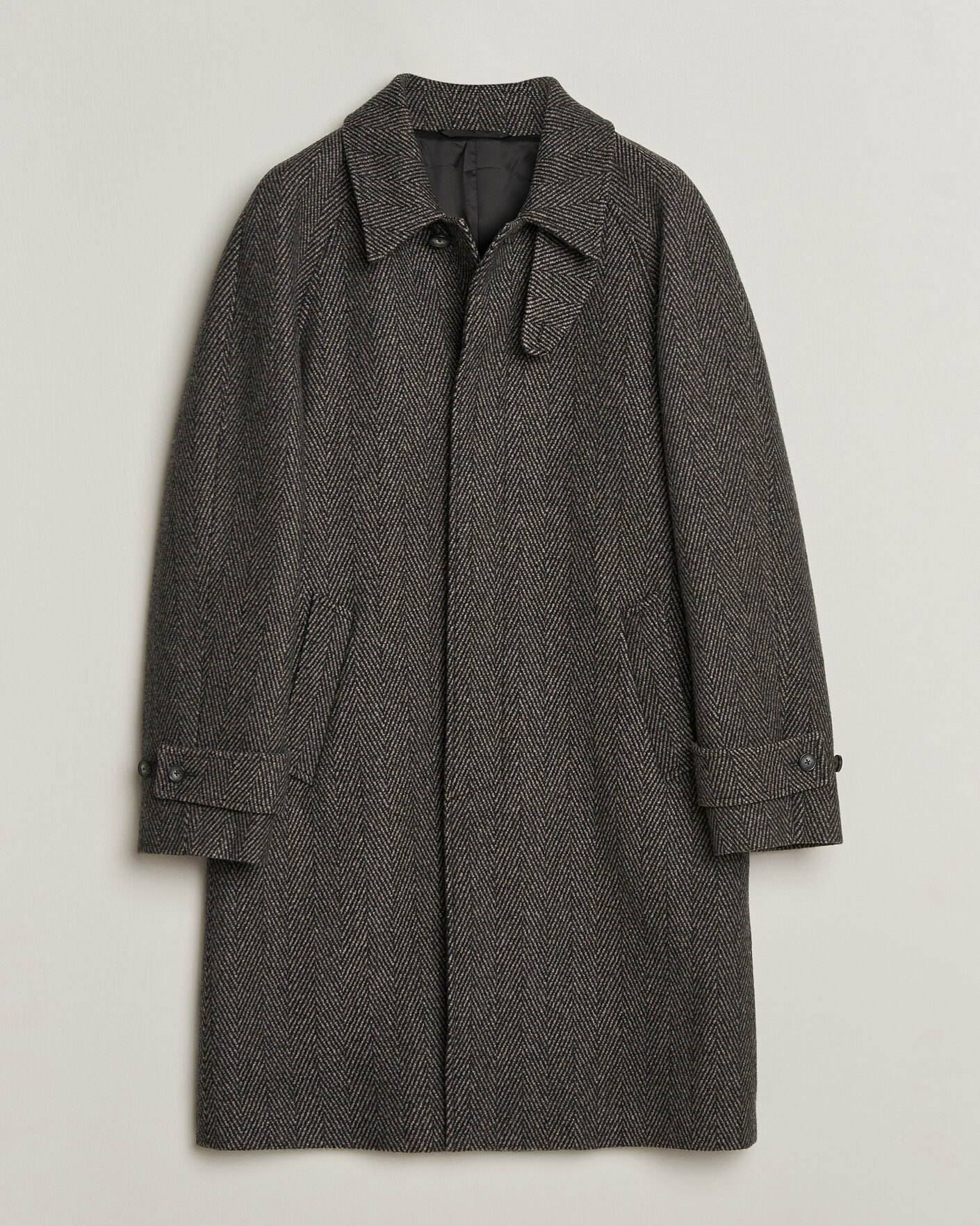 Men | Coats & Jackets | Eton | Wool/Cashmere Herringbone Raglan Coat Dark Brown
