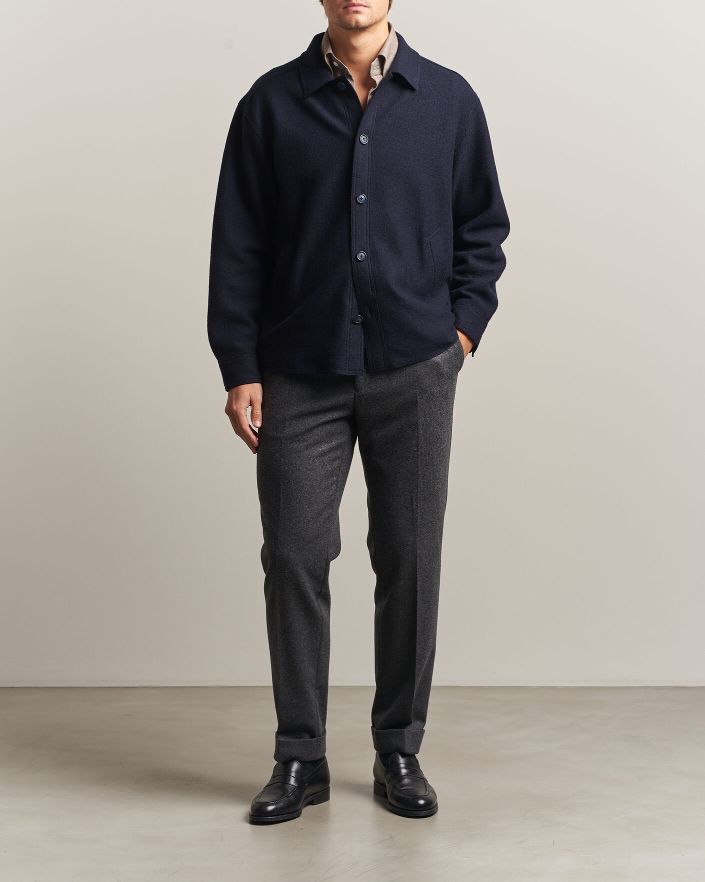 Men | Coats & Jackets | Eton | Boiled Wool Shirt Jacket Navy Blue