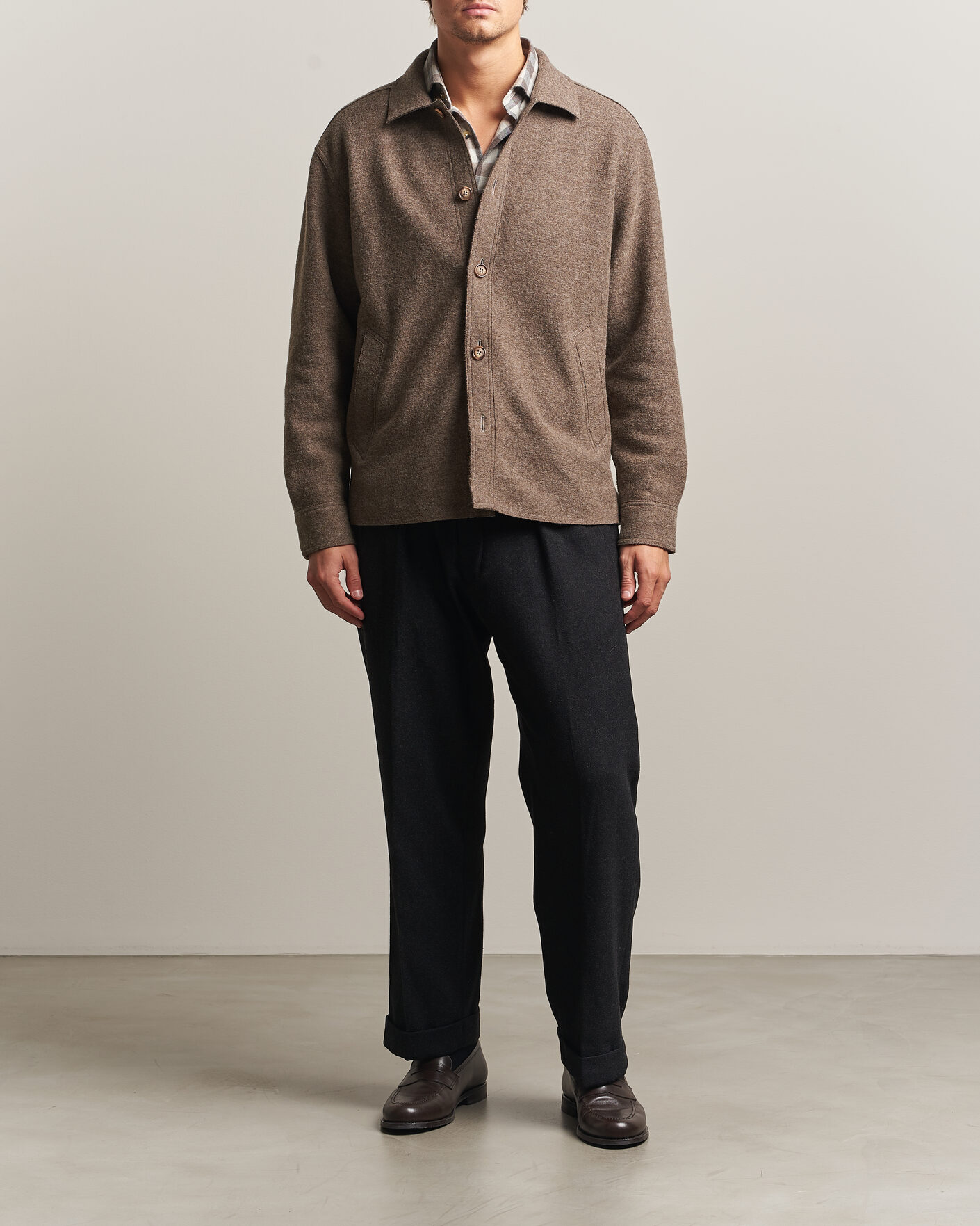 Men | Coats & Jackets | Eton | Boiled Wool Shirt Jacket Brown