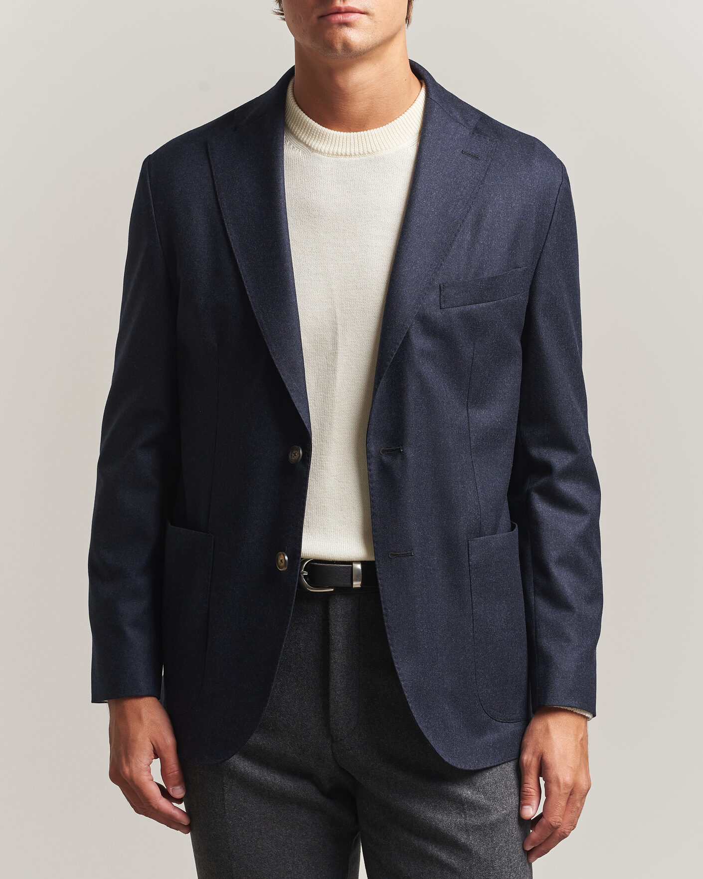Men | Blazers | Eton | Wool Flannel Soft Jacket Navy Blue