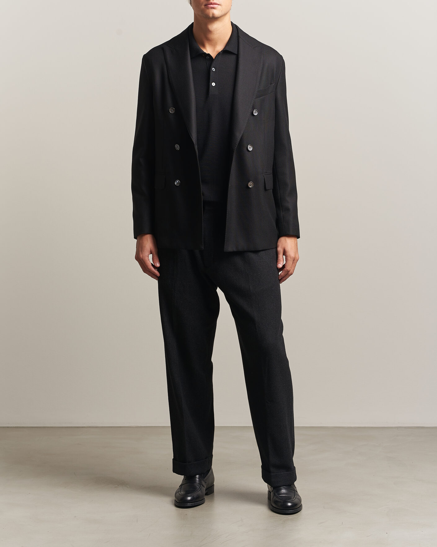 Men | Blazers | Eton | Double Breasted Hopsack Soft jacket Black