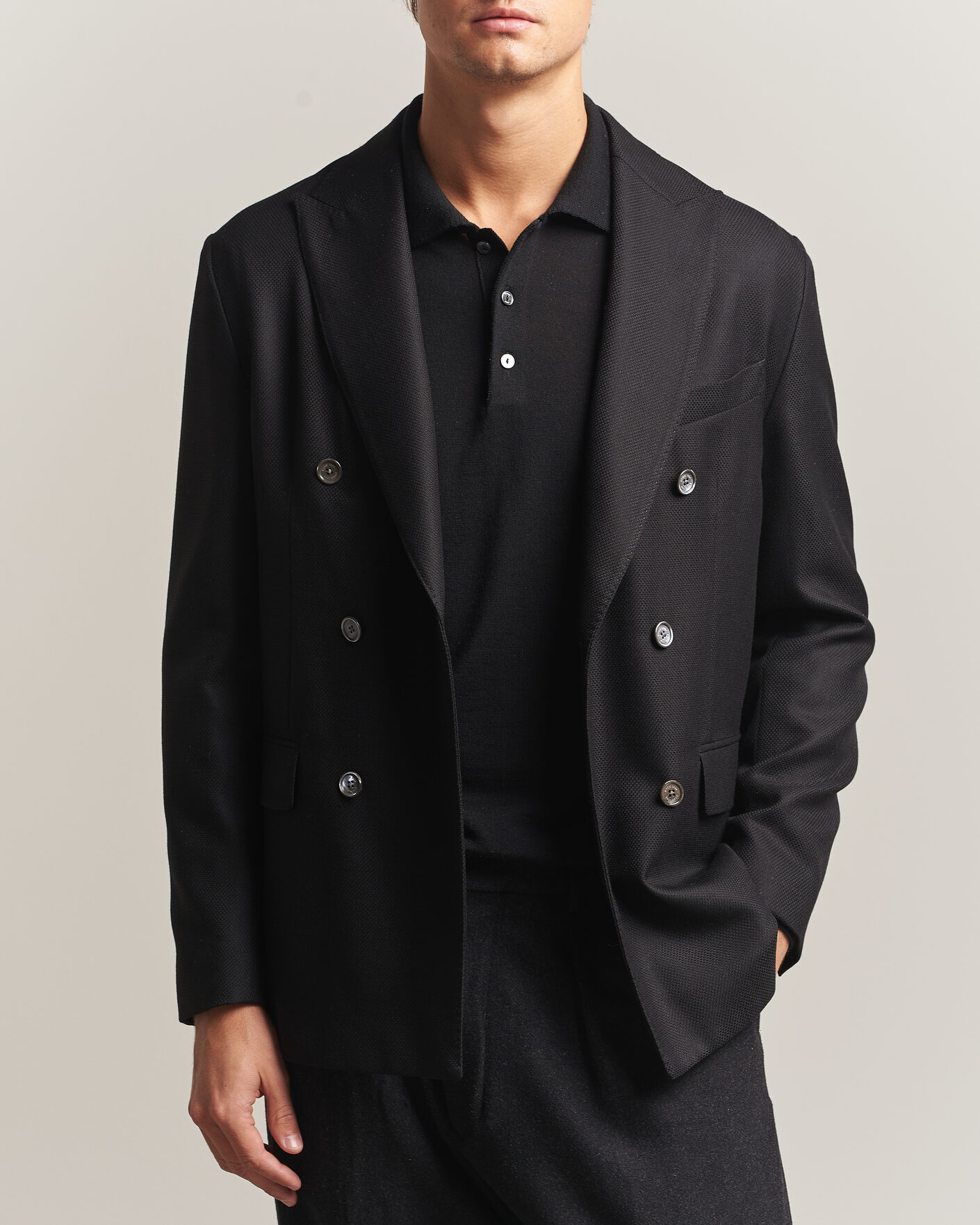 Men | Blazers | Eton | Double Breasted Hopsack Soft jacket Black