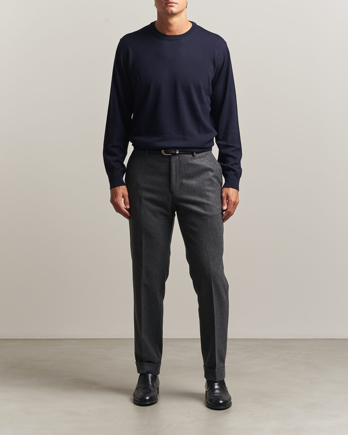 Men | Sweaters & Knitwear | Eton | Merino Wool Knitted Crew Neck Navy Blue