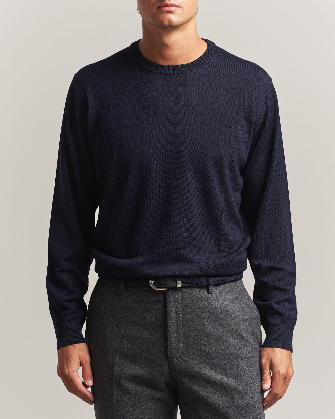 Men | Sweaters & Knitwear | Eton | Merino Wool Knitted Crew Neck Navy Blue