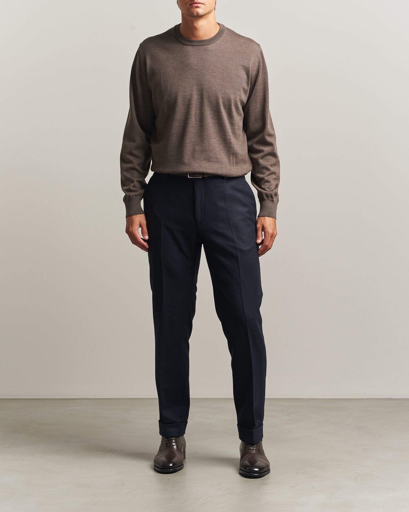 Men | Sweaters & Knitwear | Eton | Merino Wool Knitted Crew Neck Dark Brown