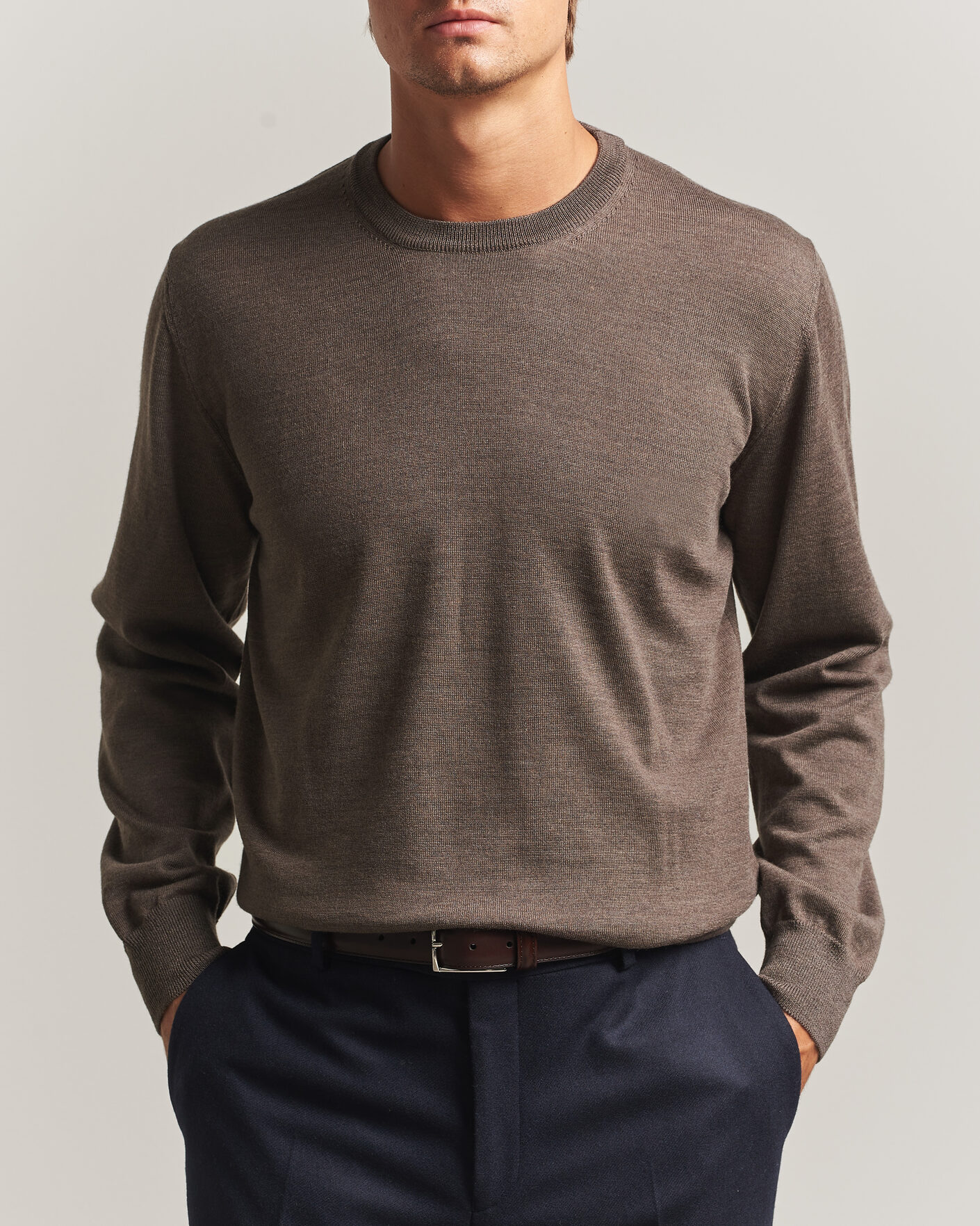Men | Sweaters & Knitwear | Eton | Merino Wool Knitted Crew Neck Dark Brown