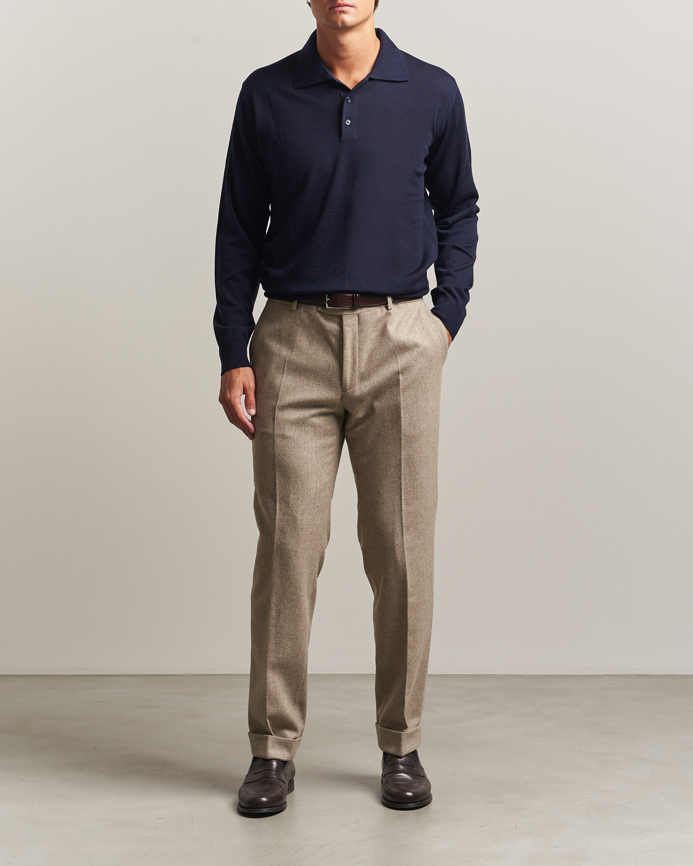 Men | Sweaters & Knitwear | Eton | Merino Wool Knitted Polo Navy Blue
