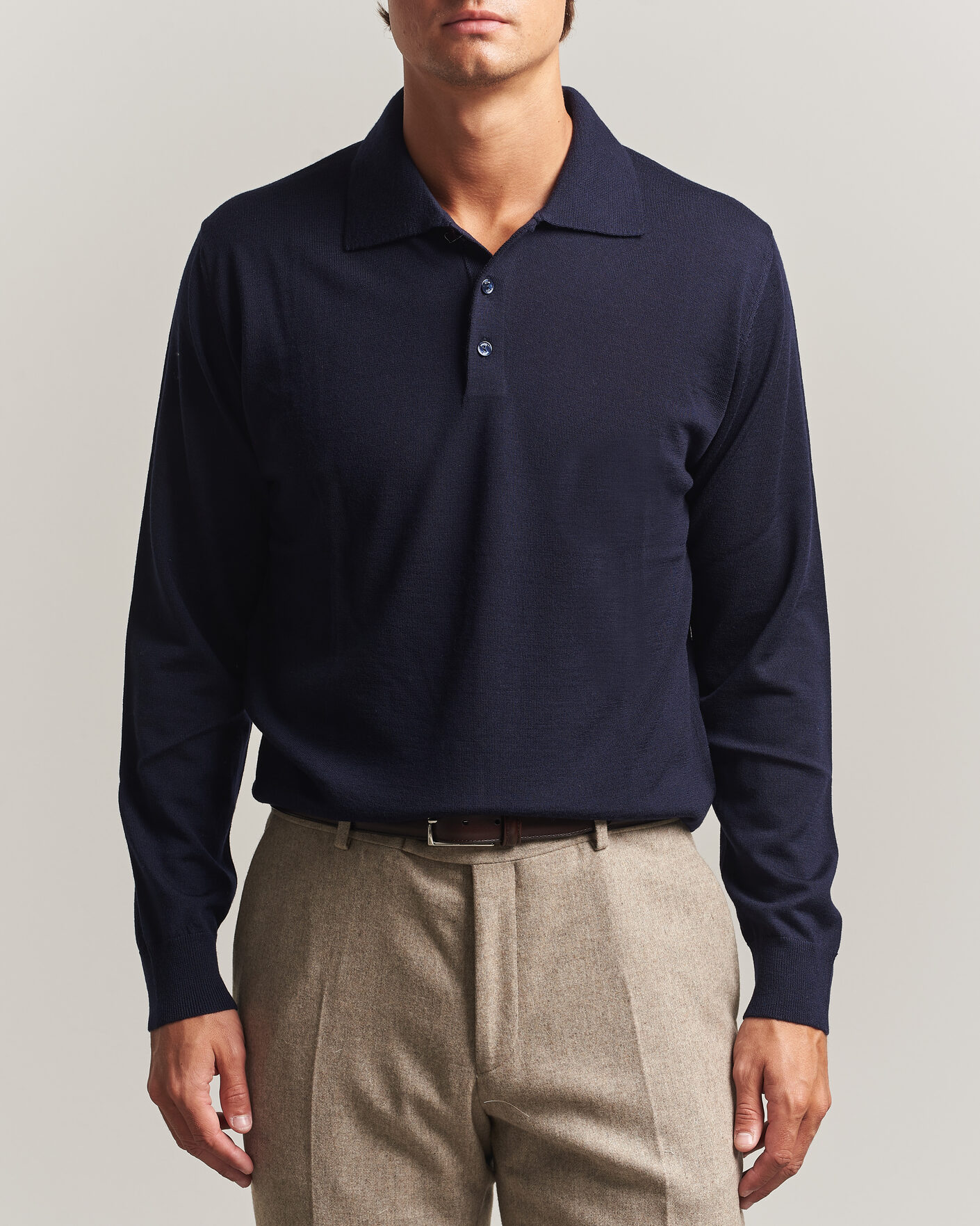 Men | Sweaters & Knitwear | Eton | Merino Wool Knitted Polo Navy Blue