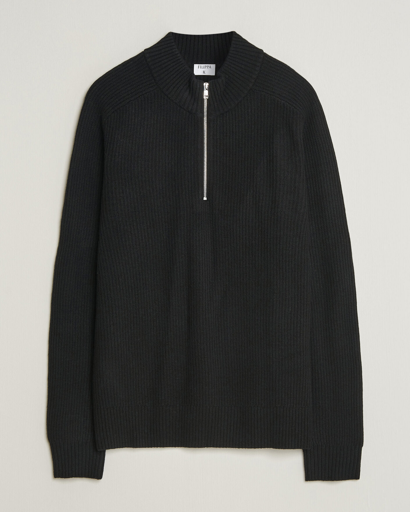 Men | Sweaters & Knitwear | Filippa K | Ribbed Wool Knitted Half Zip Black
