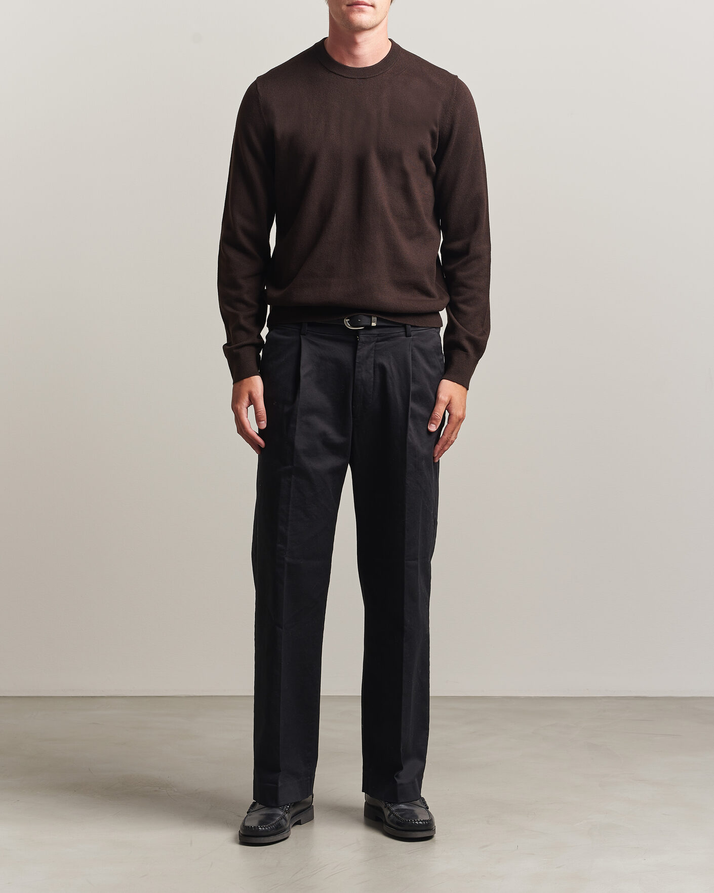 Men | Sweaters & Knitwear | Filippa K | Cotton Merino Knitted Sweater Dark Chocolate