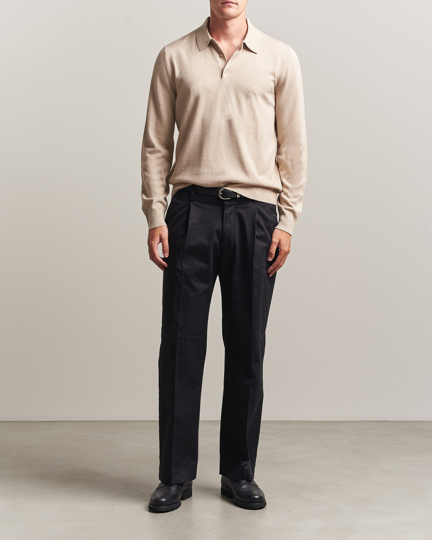 Men | Sweaters & Knitwear | Filippa K | Knitted Polo Shirt Pearl Beige