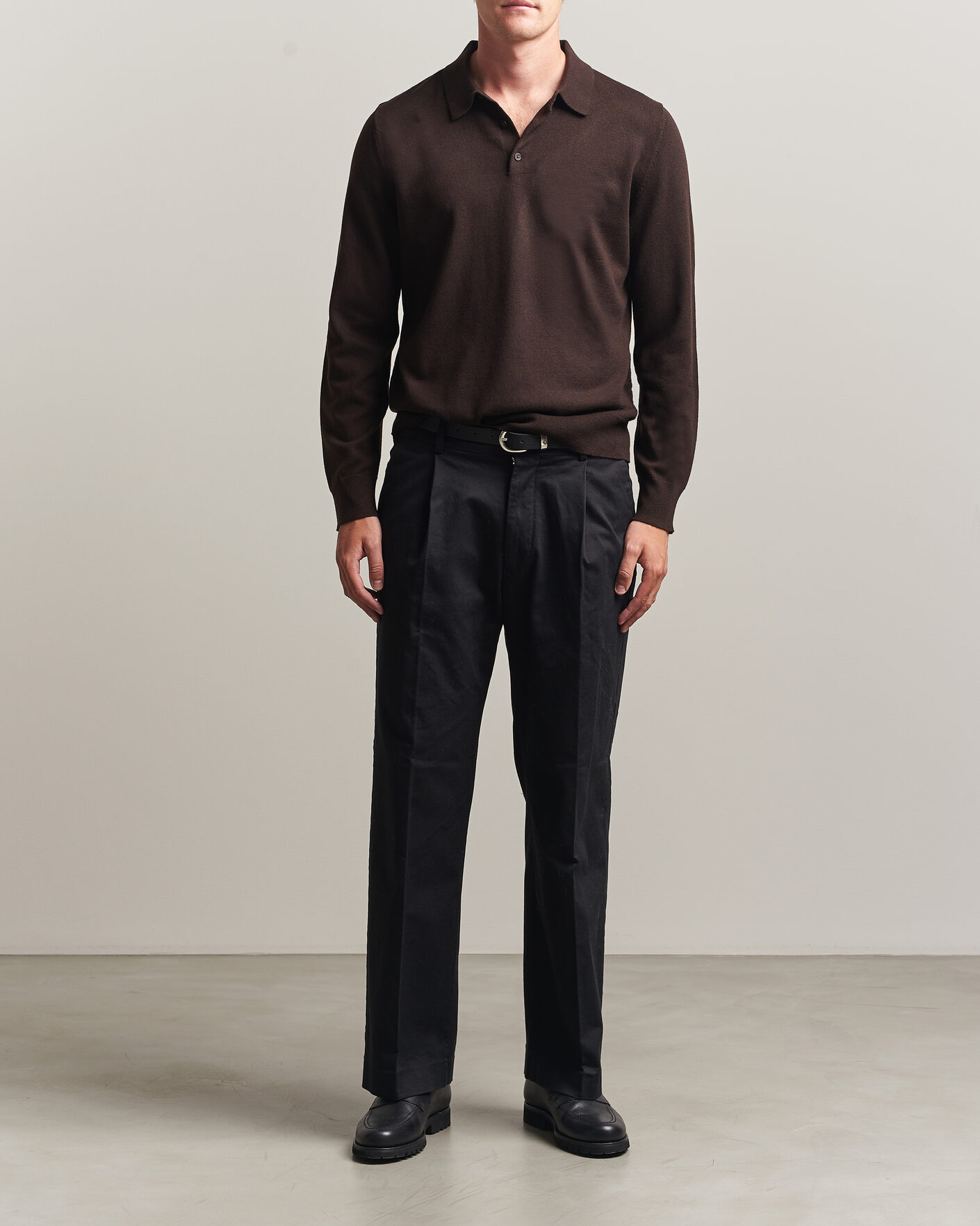 Men | Sweaters & Knitwear | Filippa K | Knitted Polo Shirt Dark Chocolate