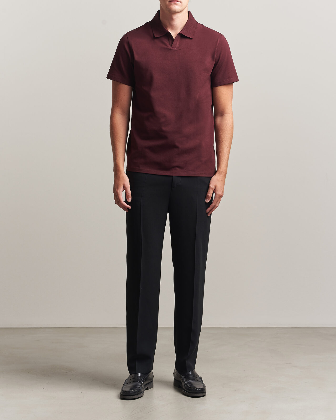 Men | Polo Shirts | Filippa K | Soft Lycra Polo T-Shirt Dark Burgundy