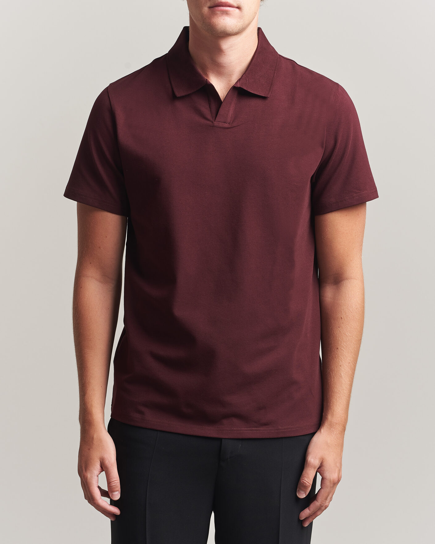 Men | Polo Shirts | Filippa K | Soft Lycra Polo T-Shirt Dark Burgundy
