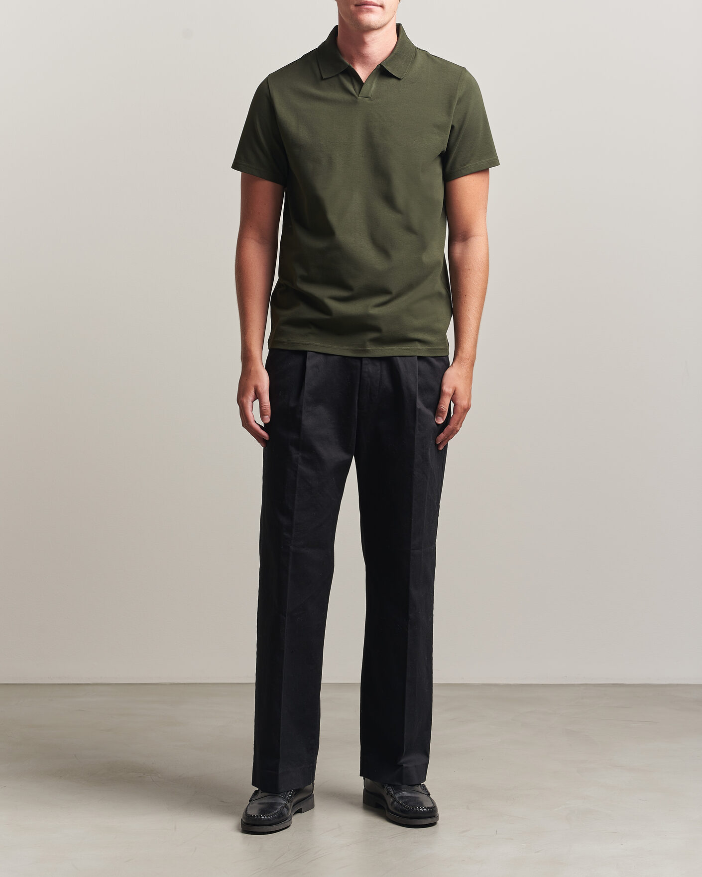 Men | Polo Shirts | Filippa K | Soft Lycra Polo T-Shirt Night Green