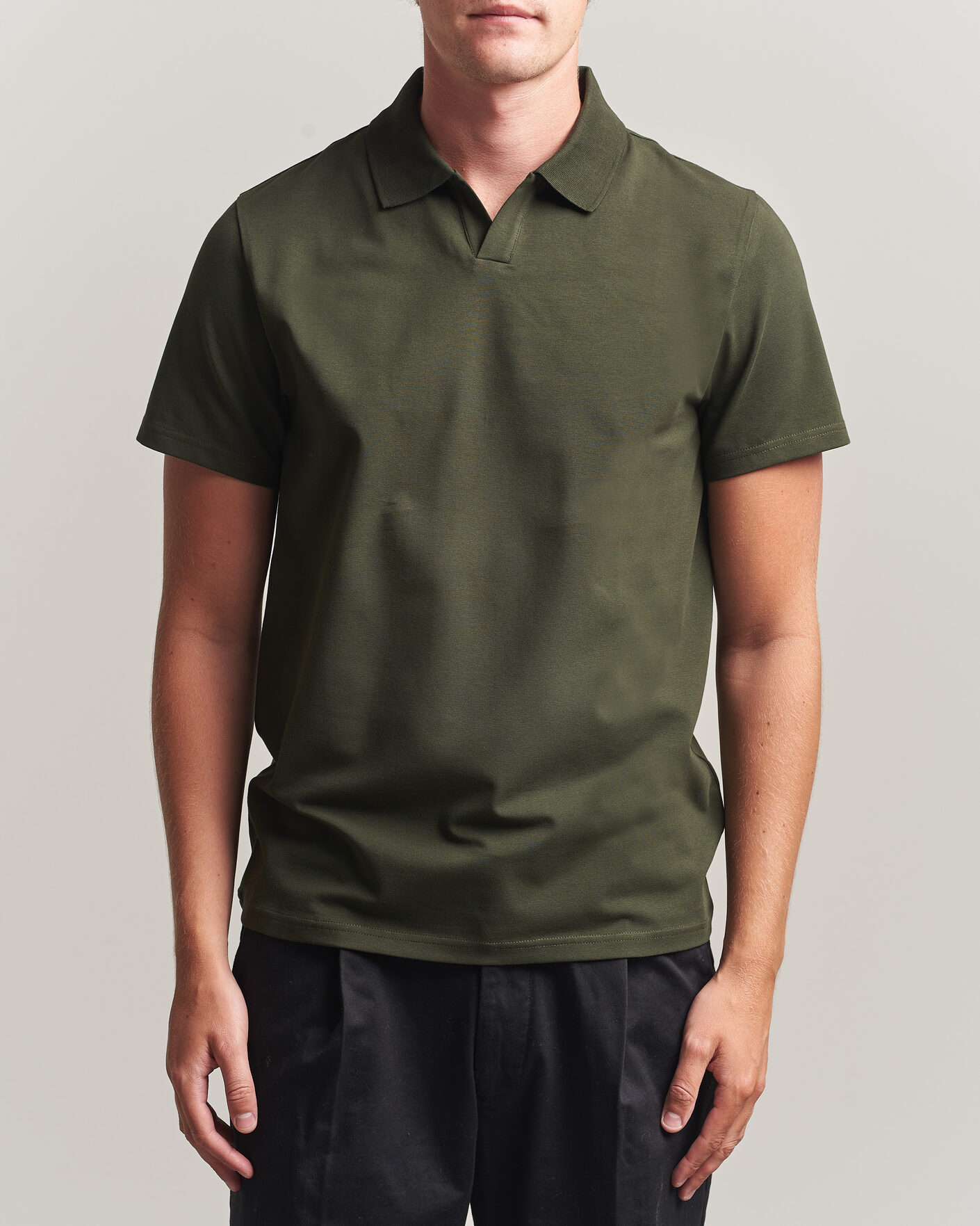 Men | Polo Shirts | Filippa K | Soft Lycra Polo T-Shirt Night Green