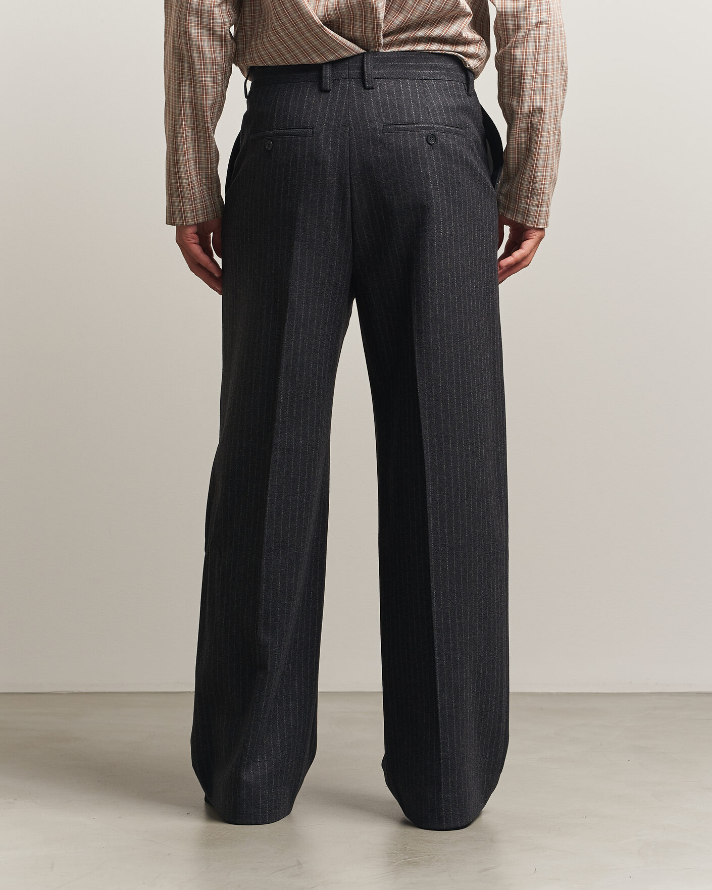 Men | Trousers | Filippa K | Hector Wool Flannel Pinstriped Trousers Anthracite