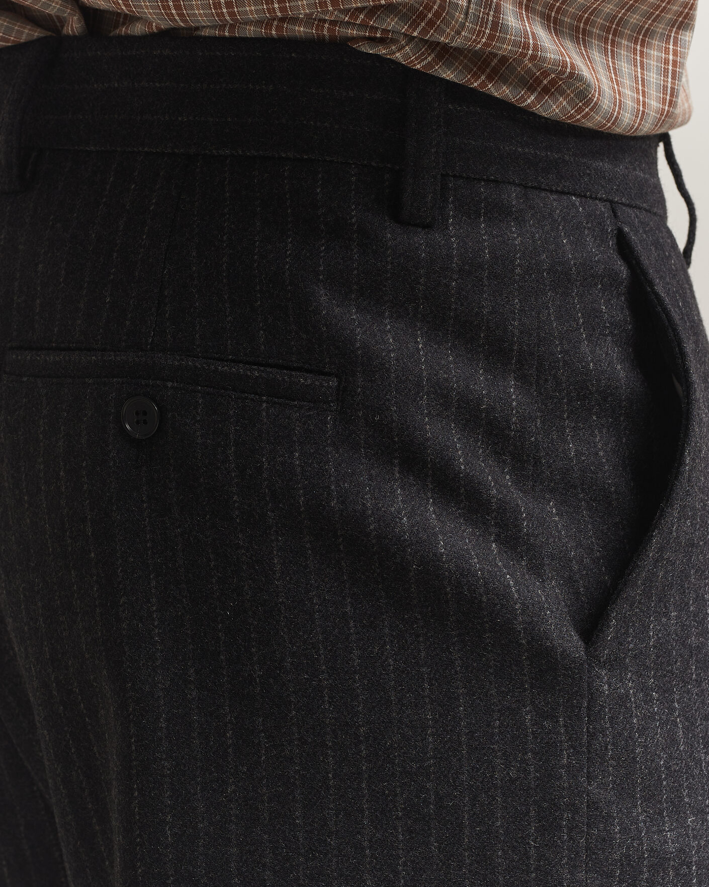 Men | Trousers | Filippa K | Hector Wool Flannel Pinstriped Trousers Anthracite
