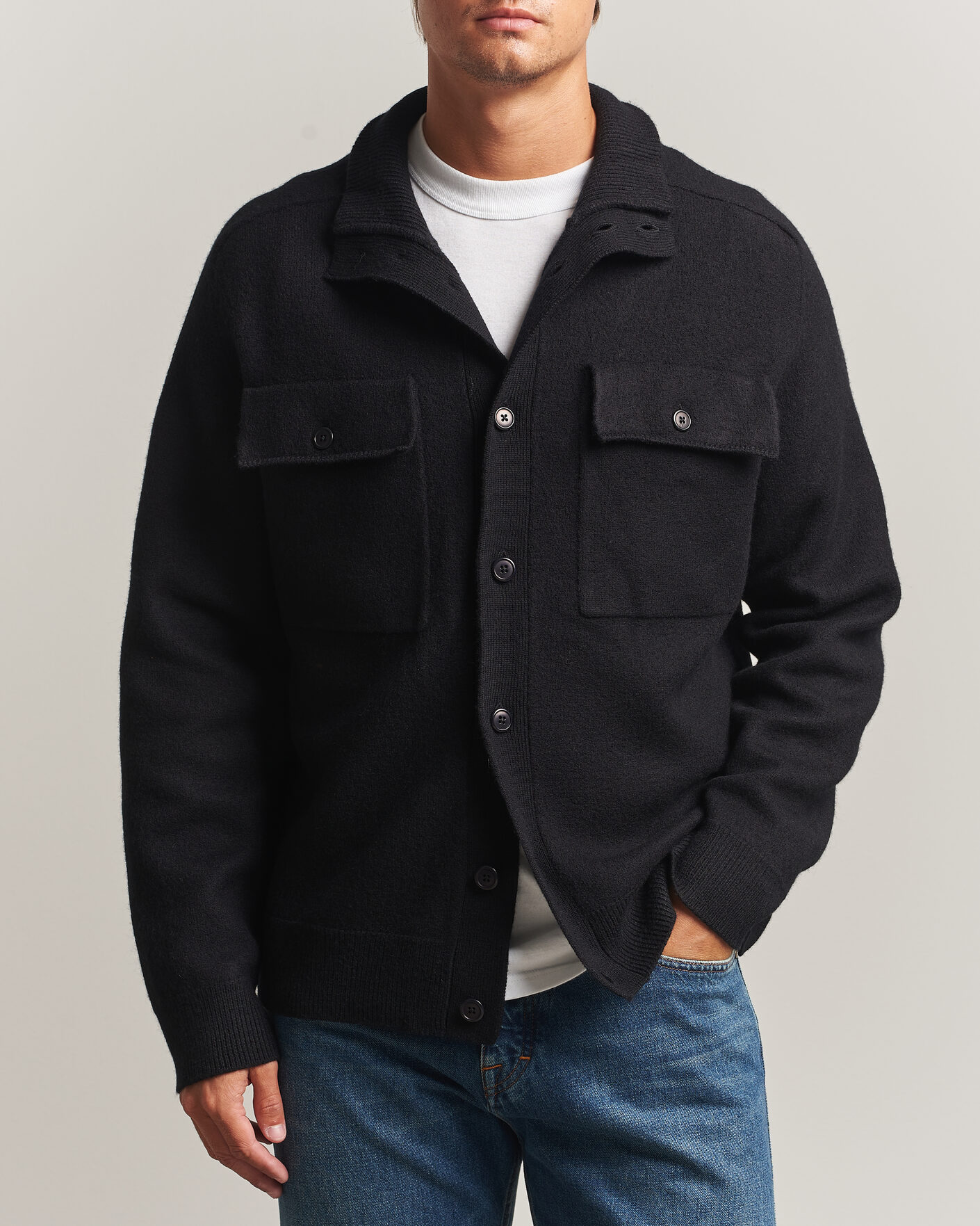 Men | Sweaters & Knitwear | Filippa K | Wool Knitted Cardigan Black