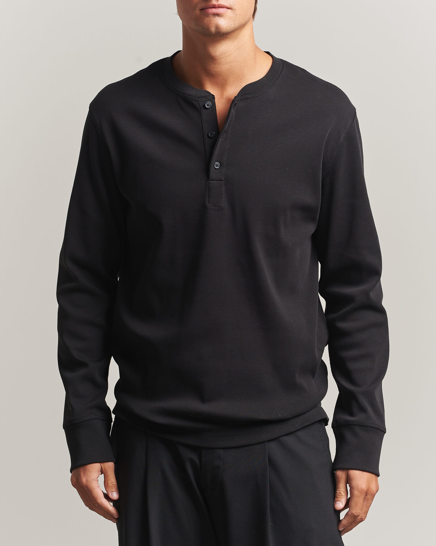 Men | Sweaters & Knitwear | Filippa K | Cotton Rib Henley Black