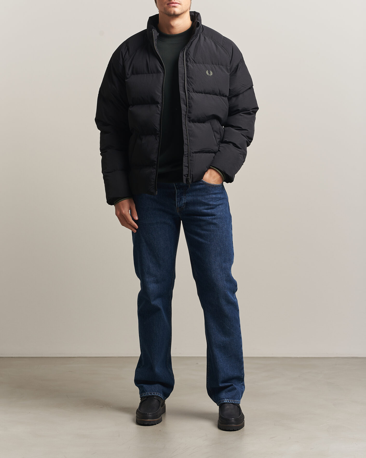 Men | Coats & Jackets | Fred Perry | Raglan Sleeve Padded Jacket Black