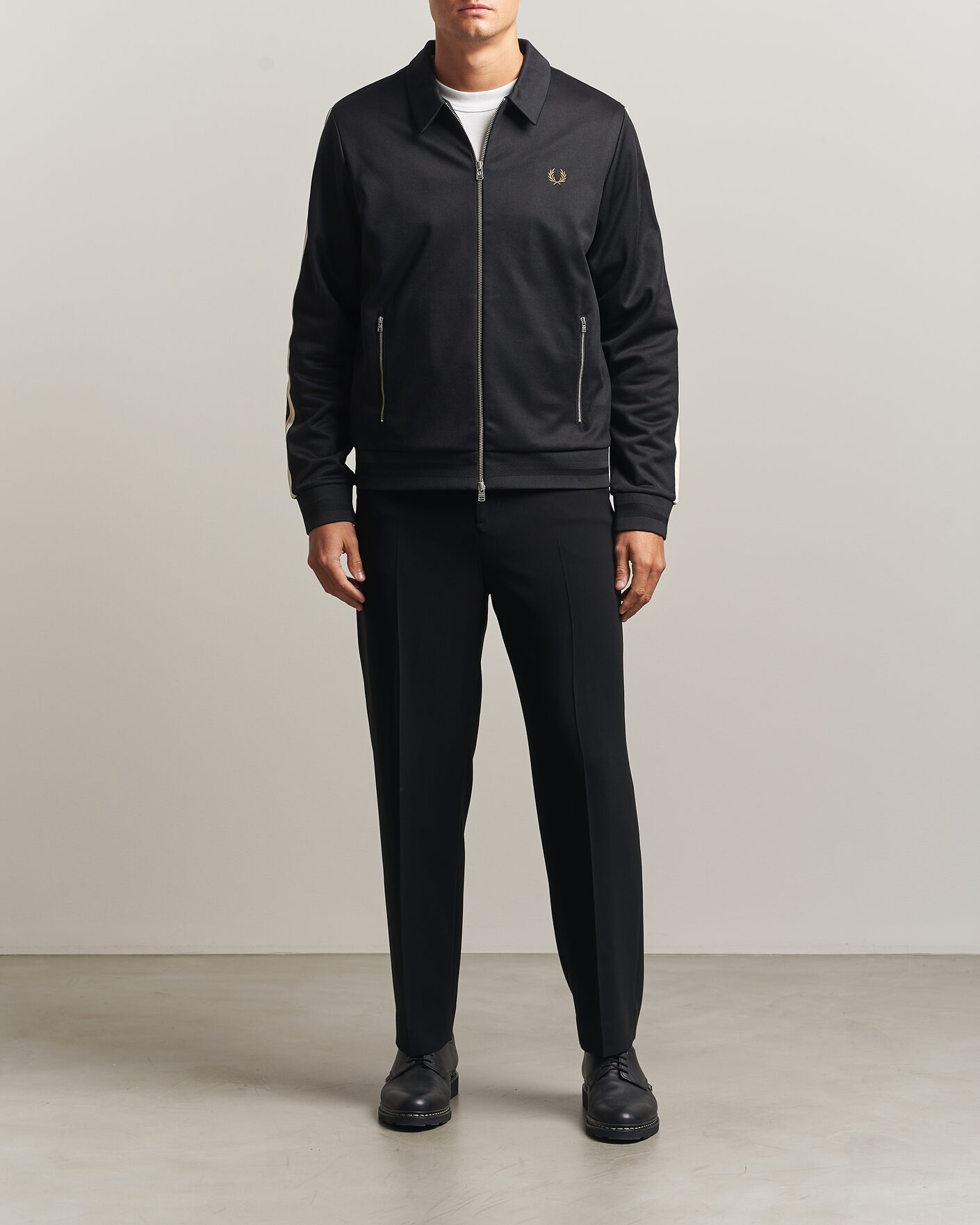 Men | Sweaters & Knitwear | Fred Perry | Tipped Taped Track Jacket Black