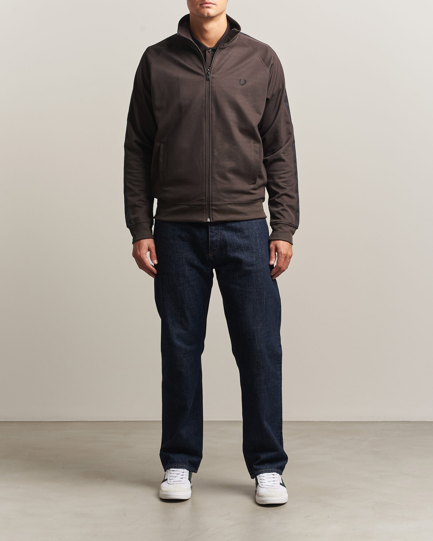Men | Sweaters & Knitwear | Fred Perry | Taped Track Jacket Rich Brown