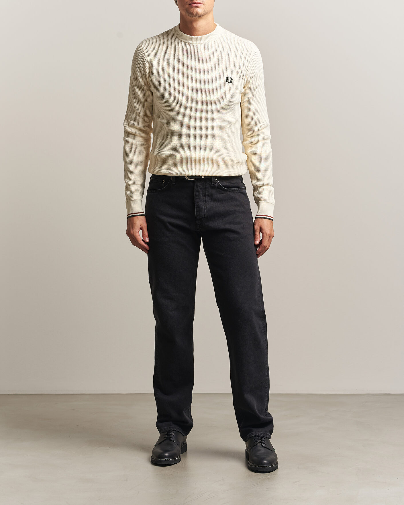 Men | Sweaters & Knitwear | Fred Perry | Waffle Stitch Jumper Ecru