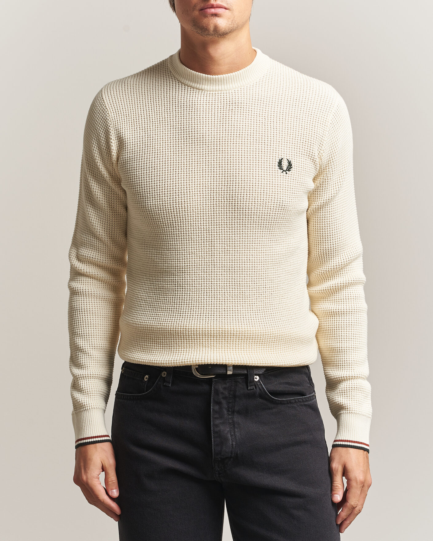 Men | Sweaters & Knitwear | Fred Perry | Waffle Stitch Jumper Ecru