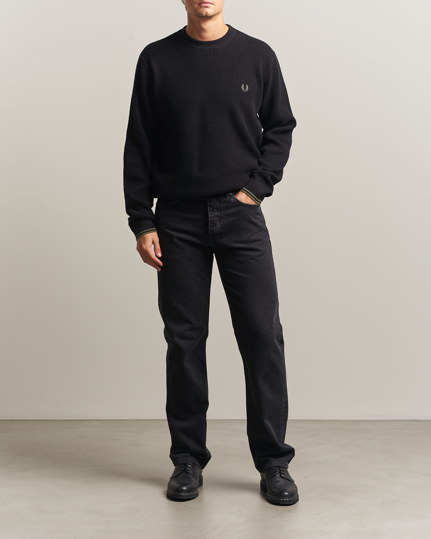 Men | Sweaters & Knitwear | Fred Perry | Waffle Stitch Jumper Black