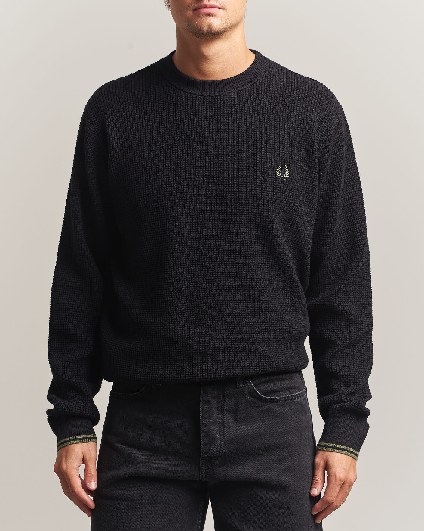 Men | Sweaters & Knitwear | Fred Perry | Waffle Stitch Jumper Black