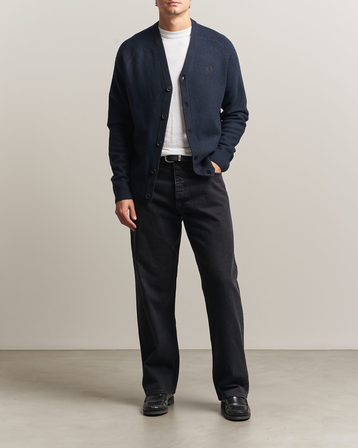 Men | Sweaters & Knitwear | Fred Perry | Wool Saddle Sleeve Cardigan Navy