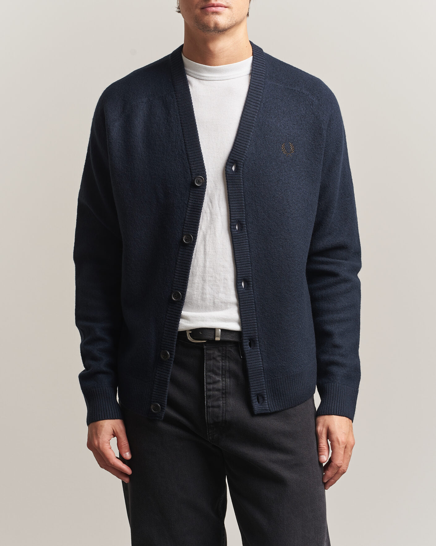 Men | Sweaters & Knitwear | Fred Perry | Wool Saddle Sleeve Cardigan Navy