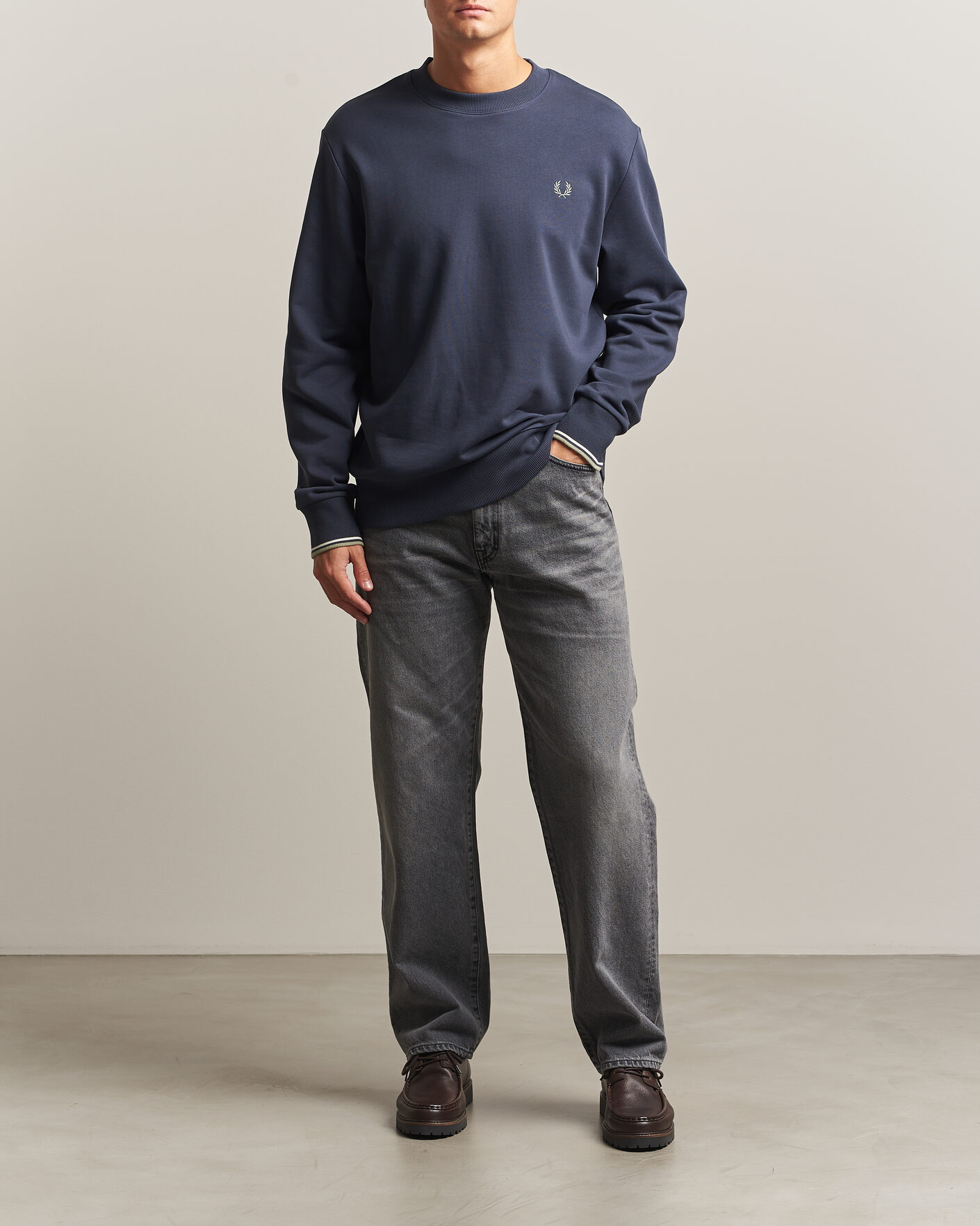 Men | Sweaters & Knitwear | Fred Perry | Crew Neck Sweatshirt Dark Airforce