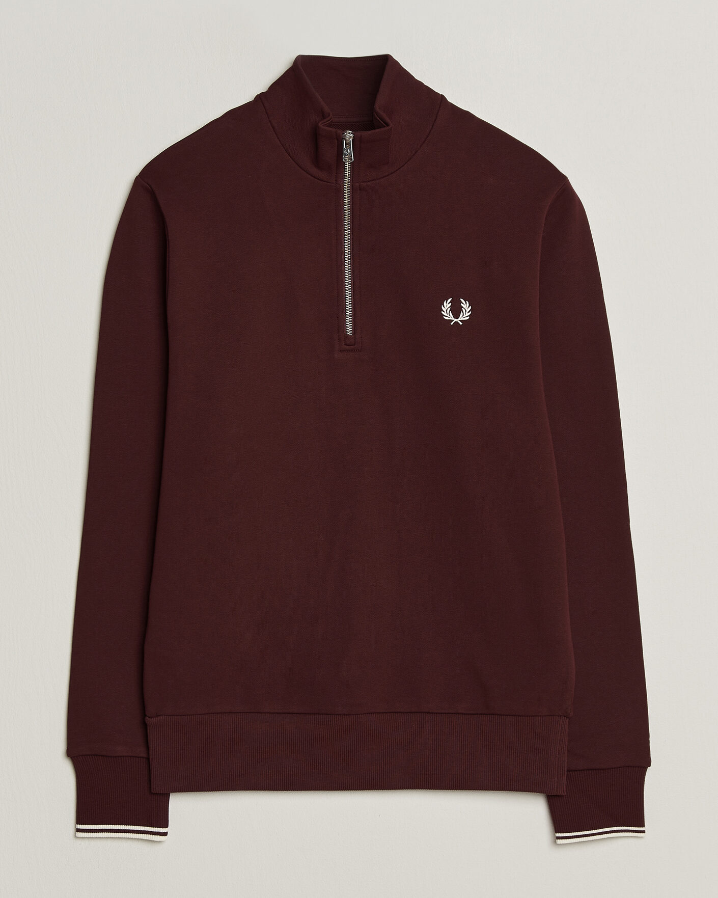 Men | Sweaters & Knitwear | Fred Perry | Half Zip Sweatshirt Oxblood
