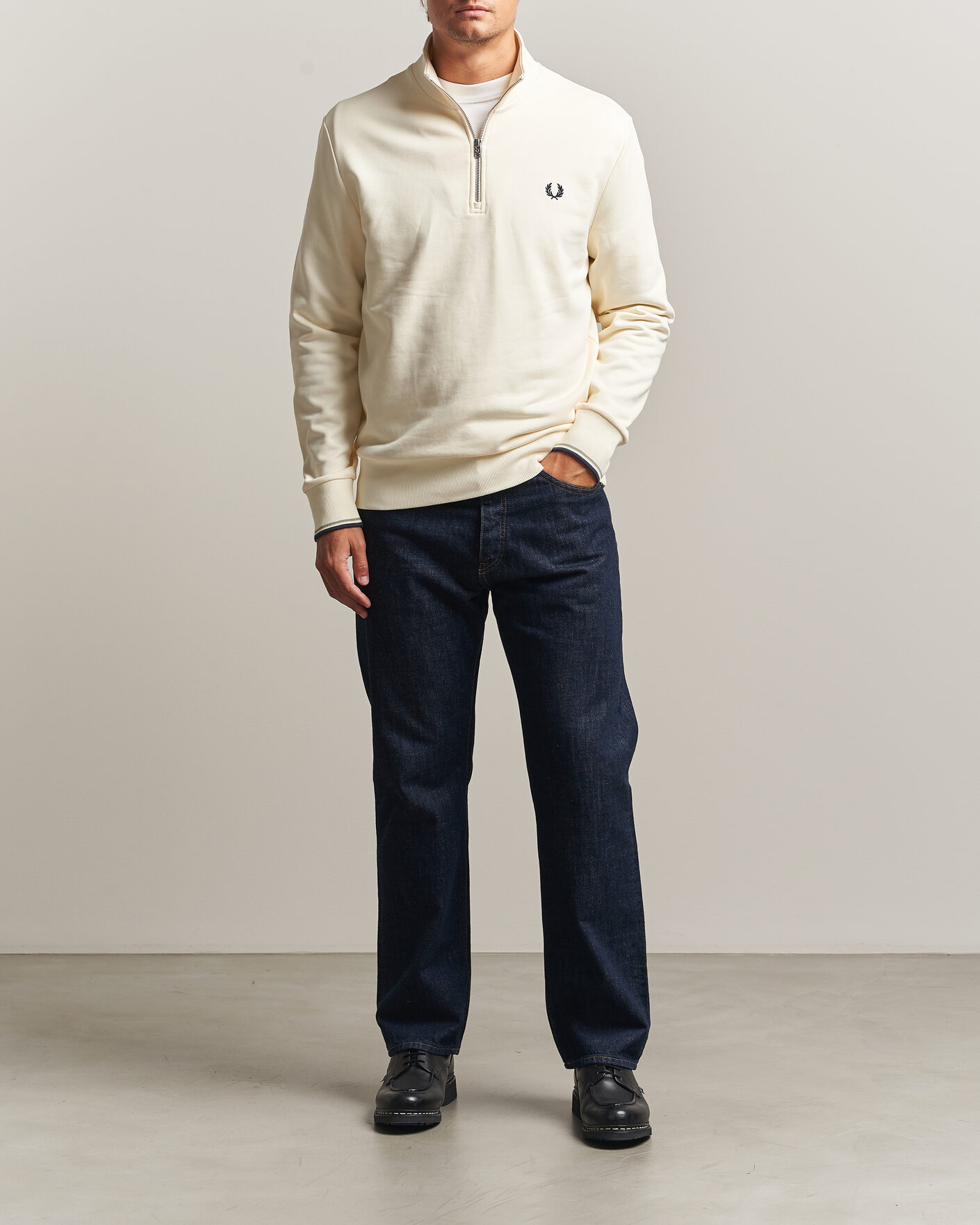 Men | Sweaters & Knitwear | Fred Perry | Half Zip Sweatshirt Ecru