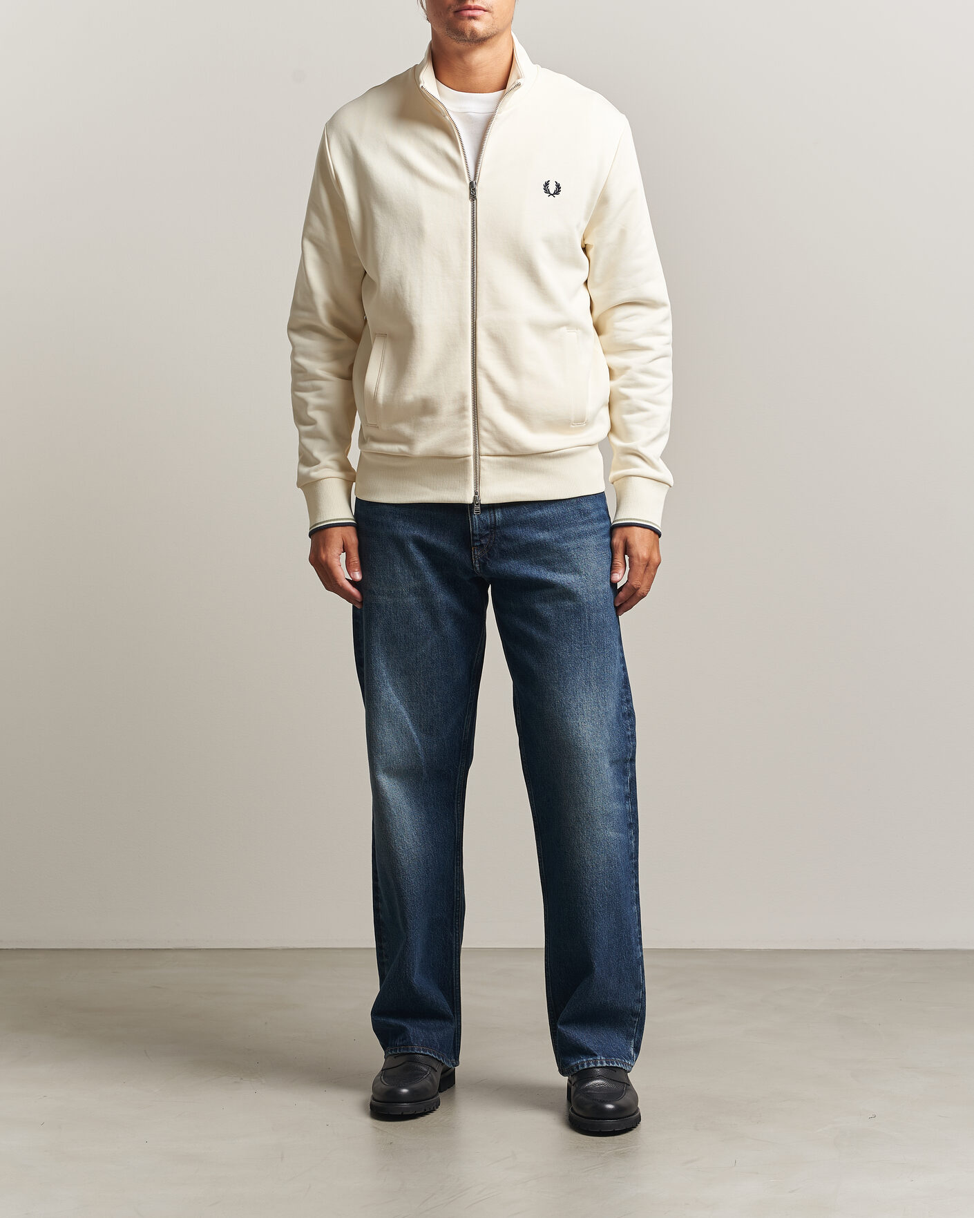 Men | Sweaters & Knitwear | Fred Perry | Full Zip Sweatshirt Ecru