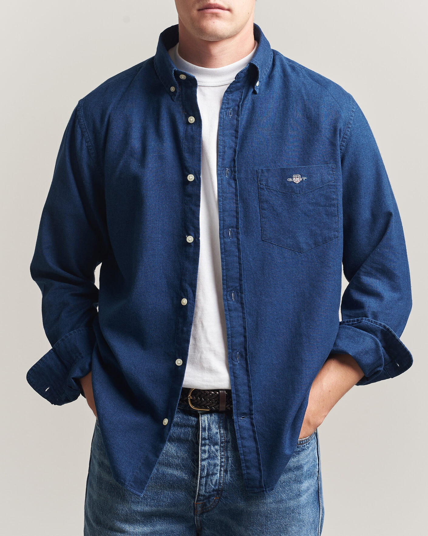 Men | Shirts | Gant | Regular Fit Indigo Oxford Shirt Dark Blue