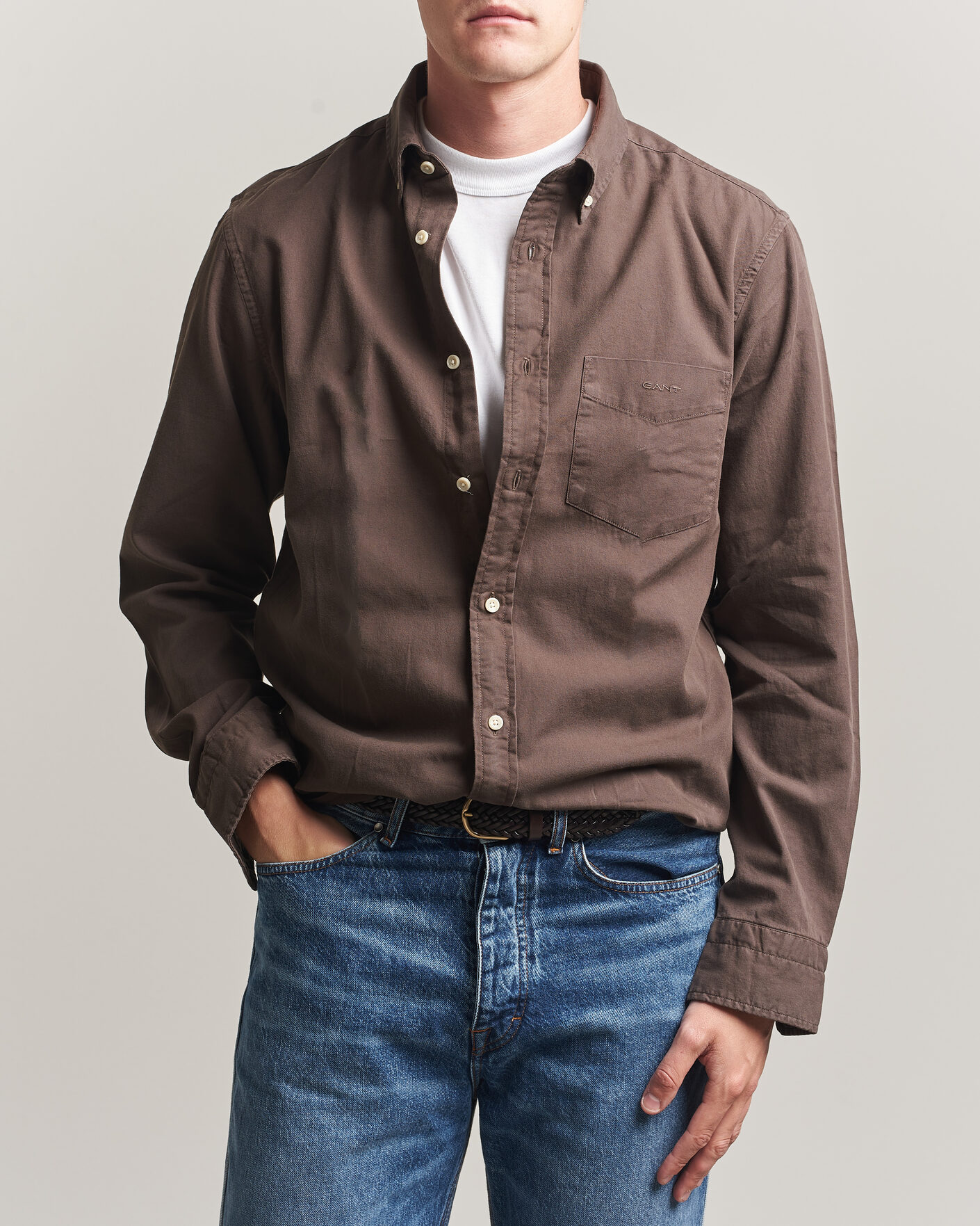 Men | Shirts | Gant | Regular Fit Garment Dyed Twill Shirt Shadow Brown